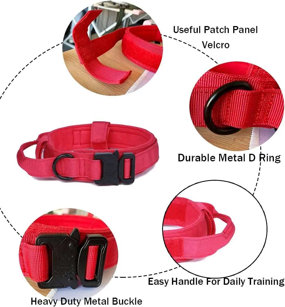 Red Durable Tactical Dog Collar Leash Set Military Pet Collars Heavy Duty For Dogs Training Accessories TRENDYPET'S ZONE