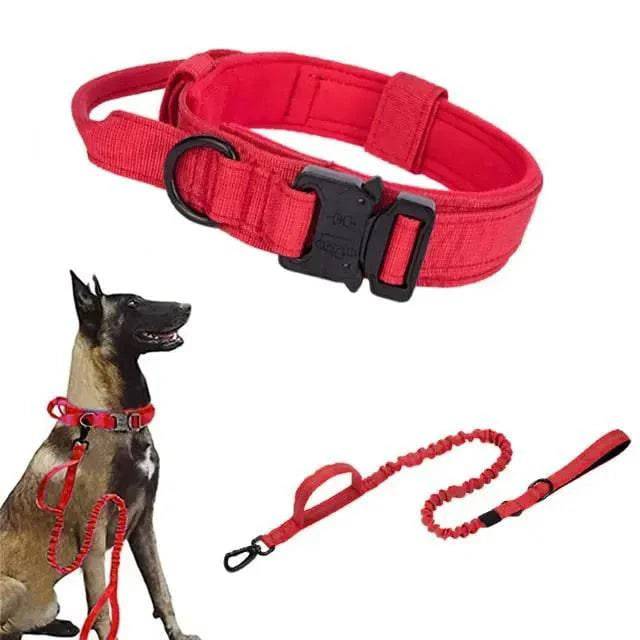 Red Durable Tactical Dog Collar Leash Set Military Pet Collars Heavy Duty For Dogs Training Accessories TRENDYPET'S ZONE