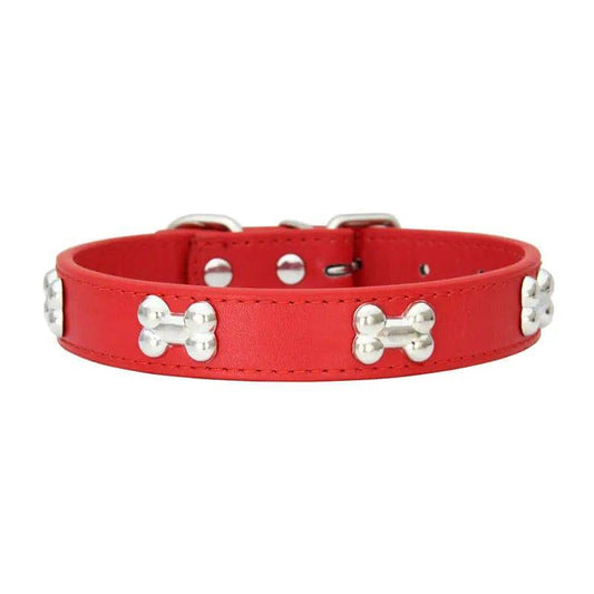 Red Pet Dog Collar Bone Leather Durable Pet Supplies Accessories Neck Strap Collar for Dog Puppy Pug Collars for Small Large Dogs TRENDYPET'S ZONE