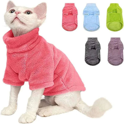 Gray Turtleneck Cat Sweater Coat Winter Warm Hairless Cat Clothes Soft Fluff Pullover Shirt Pet Clothing - Trendypet's Zone