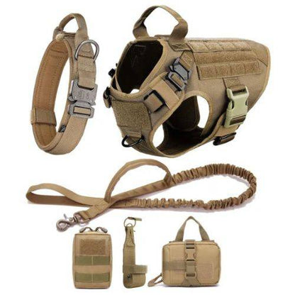 Sand Khaki Nylon Tactical Dog Harness And Leash Set Metal Buckle Big Dog Vest Durable Pet Harness For Small Large Dogs TRENDYPET'S ZONE