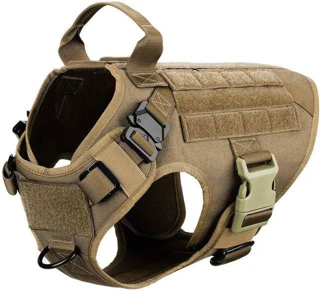 Sand Khaki Nylon Tactical Dog Harness And Leash Set Metal Buckle Big Dog Vest Durable Pet Harness For Small Large Dogs TRENDYPET'S ZONE