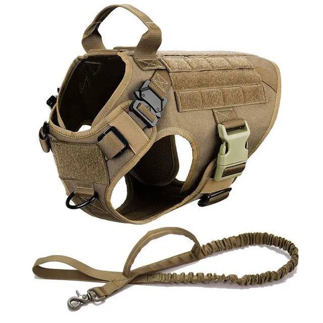 Sand Khaki Nylon Tactical Dog Harness And Leash Set Metal Buckle Big Dog Vest Durable Pet Harness For Small Large Dogs TRENDYPET'S ZONE