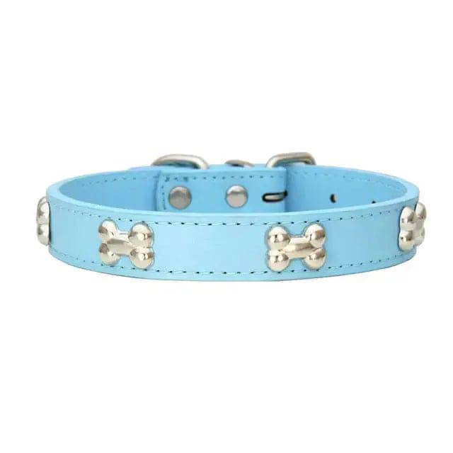 Sky Blue Pet Dog Collar Bone Leather Durable Pet Supplies Accessories Neck Strap Collar for Dog Puppy Pug Collars for Small Large Dogs TRENDYPET'S ZONE