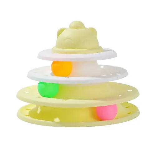 Yellow 3/4 Levels Pet Cat Toy Training Amusement Plate Kitten Tower Tracks Triple Disc Tumbler Ball Interactive TRENDYPET'S ZONE