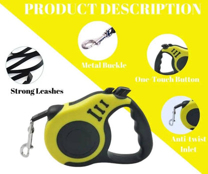 Yellow Dog Leash 3m 5m Durable Leash Automatic Retractable Nylon Cat Lead Extension Puppy Walking Running Lead Roulette For Dog TRENDYPET'S ZONE