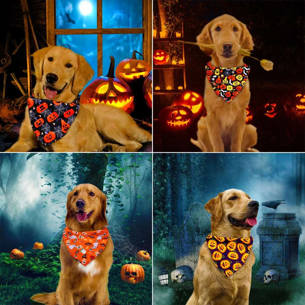 Adorable Halloween Pet Bandana Bib Pumpkin Bat Pattern TRENDYPET'S ZONE