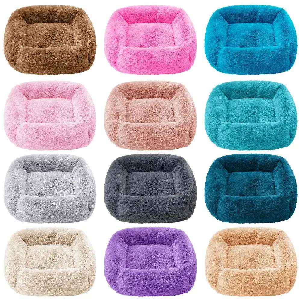 Apricot Fluffy Dog Sofa Bed Square Pet Beds Cat Mat Plush Dogs House Indoor Winter Warm Pet Sleeping Kennel For Small Medium Large Dogs - Trendypet's Zone