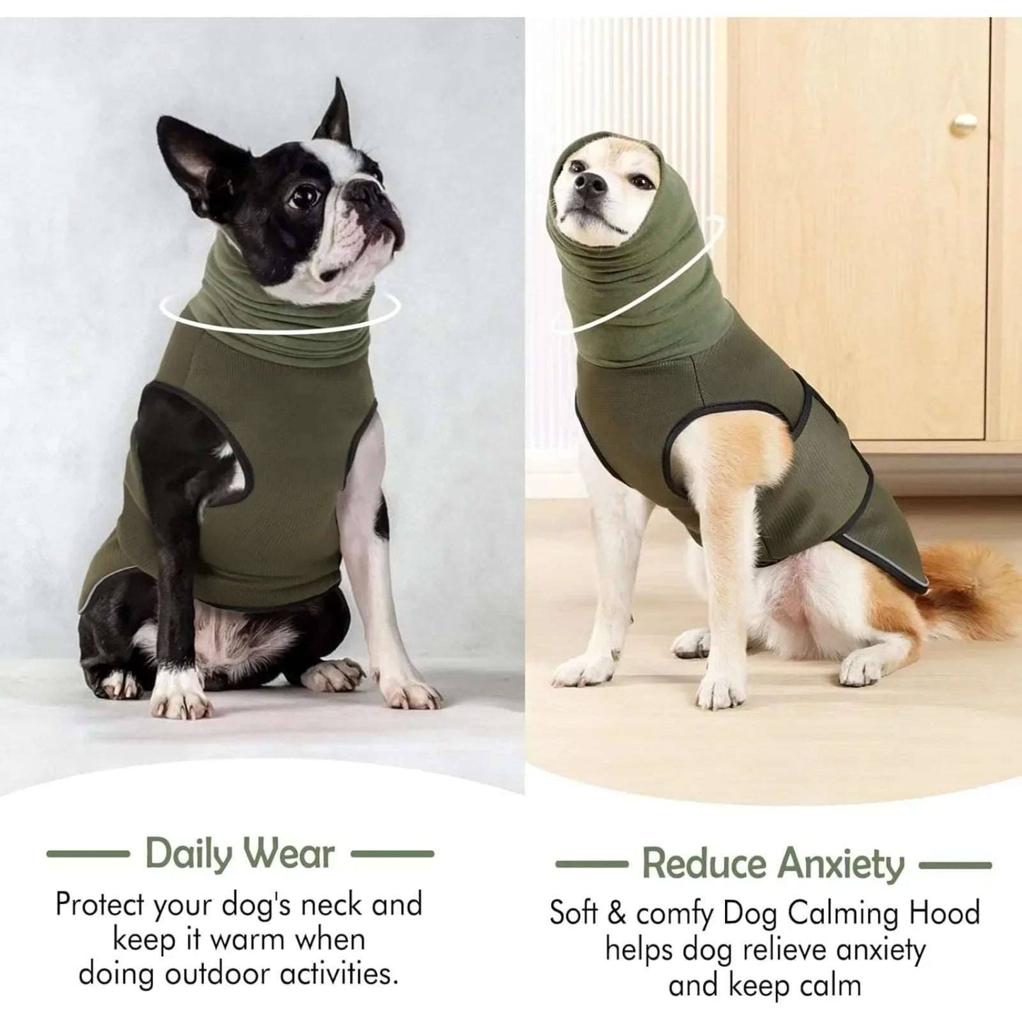 Army Green Dog Anti-Anxiety Vest Calming Jacket with Hoodie TRENDYPET'S ZONE