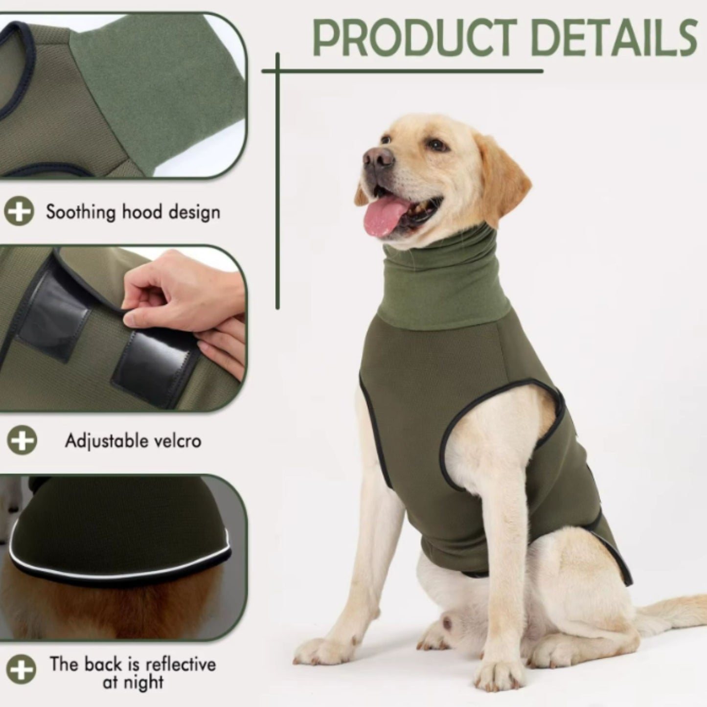 Army Green Dog Anti-Anxiety Vest Calming Jacket with Hoodie TRENDYPET'S ZONE