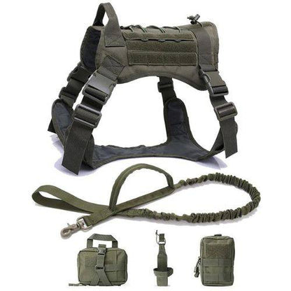 Army Green Tactical Dog Pet Vest With Bags Military Harness Leash Set TRENDYPET'S ZONE