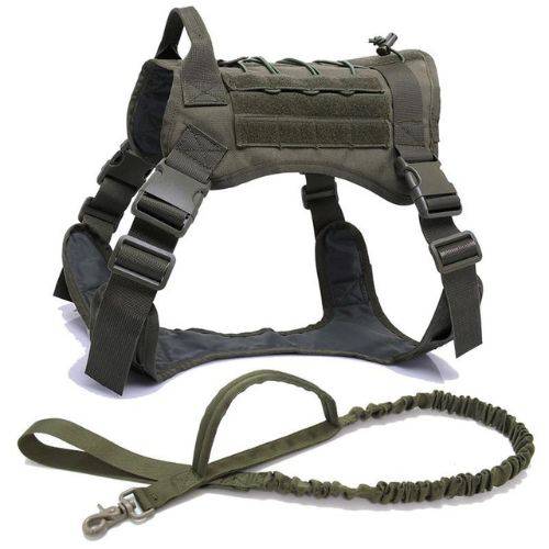 Army Green Tactical Dog Pet Vest With Bags Military Harness Leash Set TRENDYPET'S ZONE