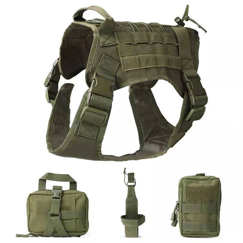 Army Green Tactical Dog Pet Vest With Bags Military Harness Leash Set TRENDYPET'S ZONE