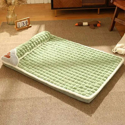 Avocado Green Pet Mat for Winter Luxury Pad for Small Medium Large Dogs Cats Plaid Fluff Sleeping Removable Washable Pet Bed TRENDYPET'S ZONE