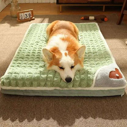 Avocado Green Pet Mat for Winter Luxury Pad for Small Medium Large Dogs Cats Plaid Fluff Sleeping Removable Washable Pet Bed TRENDYPET'S ZONE