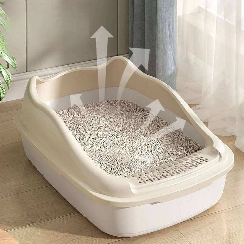 Beige Cat Litter Box Pet Sandbox for Kitty Anti-Splash Kitten Toilet Tray Bedpan Cleaning - Trendypet's Zone