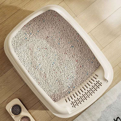 Beige Cat Litter Box Pet Sandbox for Kitty Anti-Splash Kitten Toilet Tray Bedpan Cleaning - Trendypet's Zone