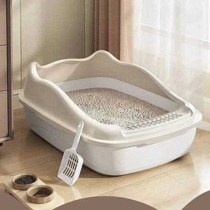 Beige Cat Litter Box Pet Sandbox for Kitty Anti-Splash Kitten Toilet Tray Bedpan Cleaning - Trendypet's Zone