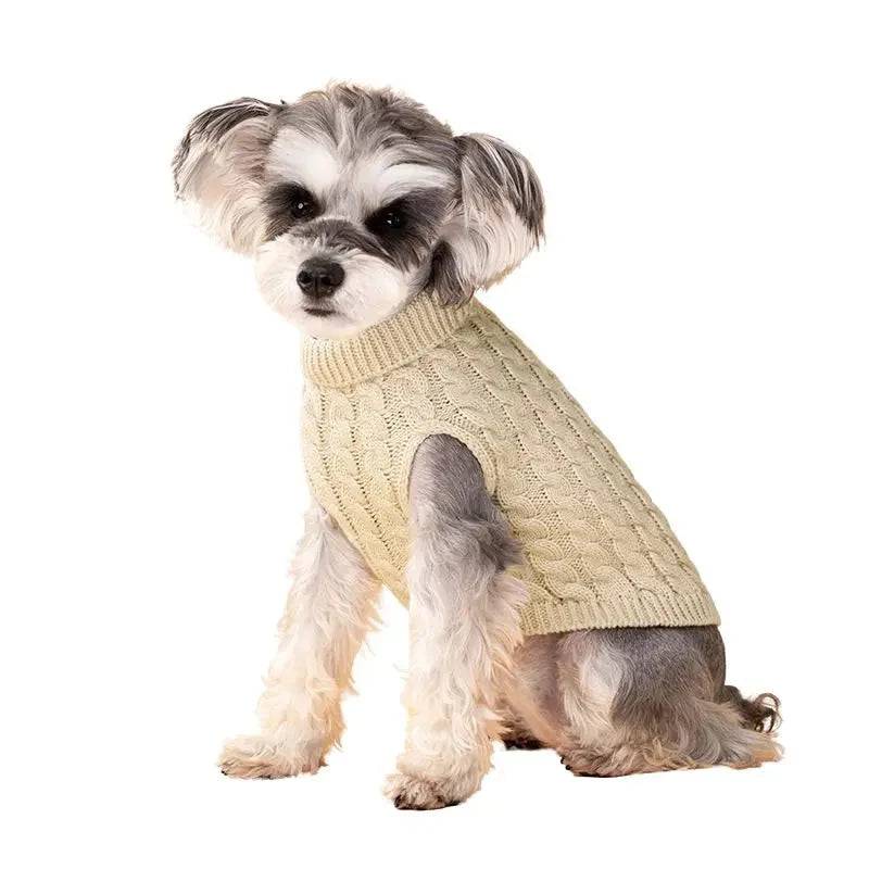 Beige Dog Cat Sweaters for Winter Warm Clothes Turtleneck Knitted Vest Coat - Trendypet's Zone