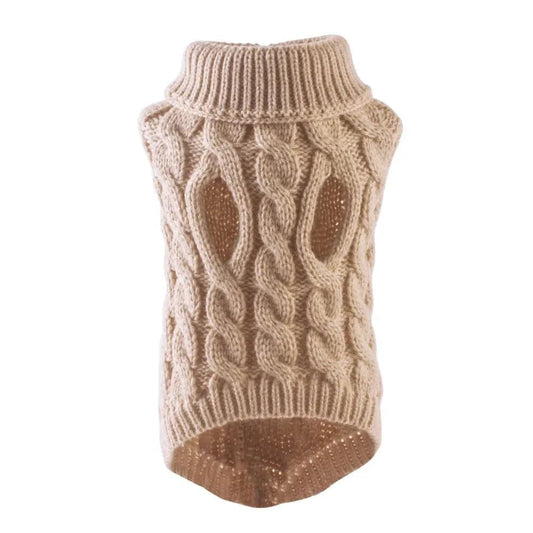 Beige Dog Cat Sweaters for Winter Warm Clothes Turtleneck Knitted Vest Coat TRENDYPET'S ZONE