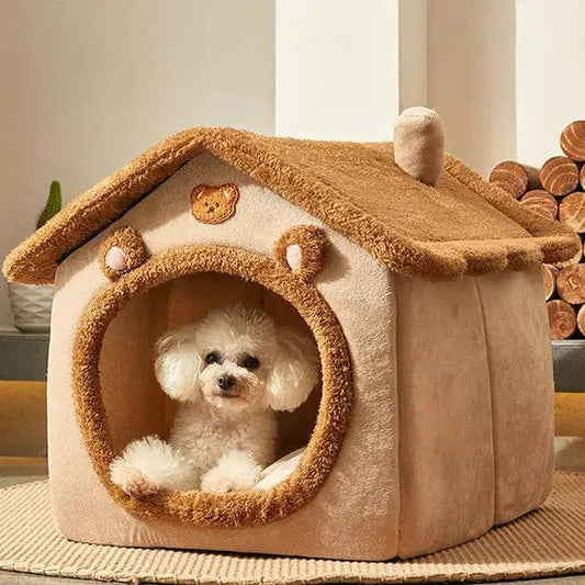 Beige Foldable House Kennel Bed Mat Basket Cave Sofa - Trendypet's Zone