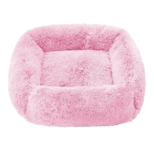 Beige Pink Fluffy Dog Sofa Bed Square Pet Beds Cat Mat Plush Dogs House Indoor Winter Warm Pet Sleeping Kennel For Small Medium Large Dogs TRENDYPET'S ZONE