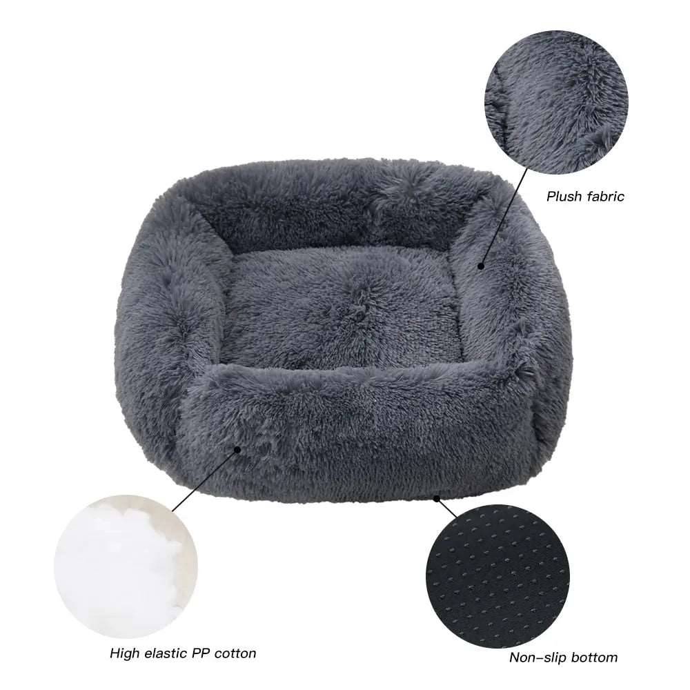 Beige Pink Fluffy Dog Sofa Bed Square Pet Beds Cat Mat Plush Dogs House Indoor Winter Warm Pet Sleeping Kennel For Small Medium Large Dogs TRENDYPET'S ZONE