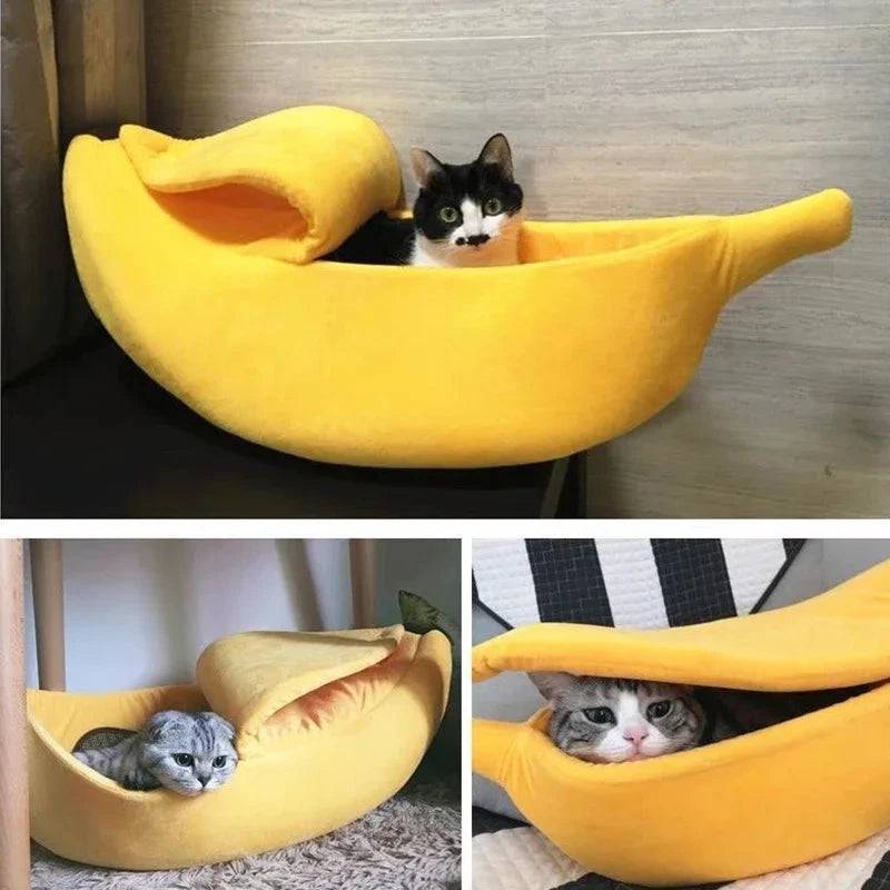 Beige Warm Banana Shaped Cat Bed Cozy Basket Kittens Cushion Kennel Pet Sleeping Mat Bed TRENDYPET'S ZONE