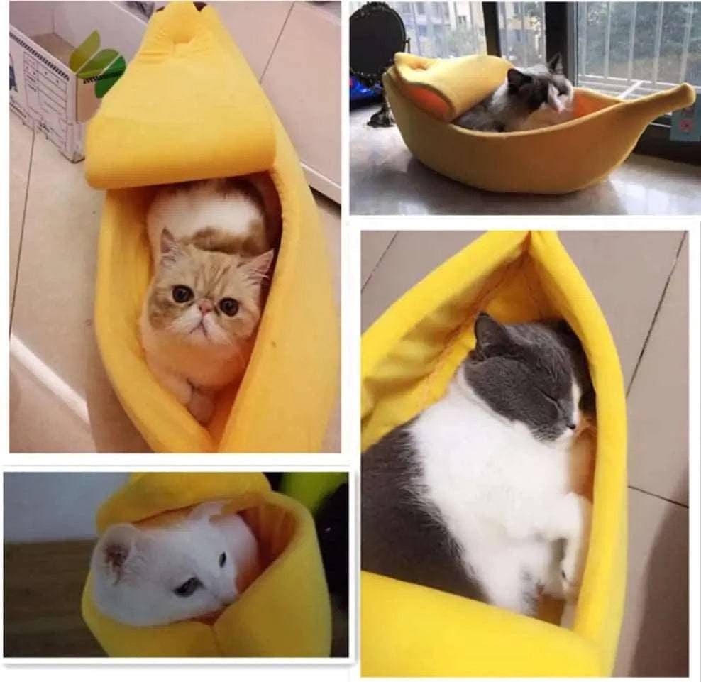 Beige Warm Banana Shaped Cat Bed Cozy Basket Kittens Cushion Kennel Pet Sleeping Mat Bed TRENDYPET'S ZONE