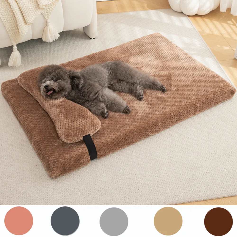 Beige Warm Calming Dog Puppy Bed Mat Pillow Fluffy Plush with Removable Washable Cover for X-Large, Large, Medium, Small Dogs - Trendypet's Zone