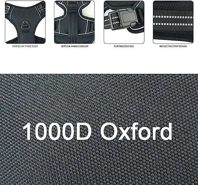 Black 1000D Oxford Cloth Reflective Pet Dog Harness Service Vest with Vertical Handle Adjustable Collars TRENDYPET'S ZONE