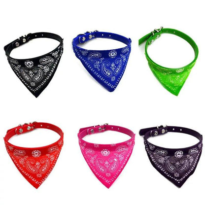 Black Adjustable cat and dog bandana collar PU pet neck scarf with printed triangle scarf TRENDYPET'S ZONE