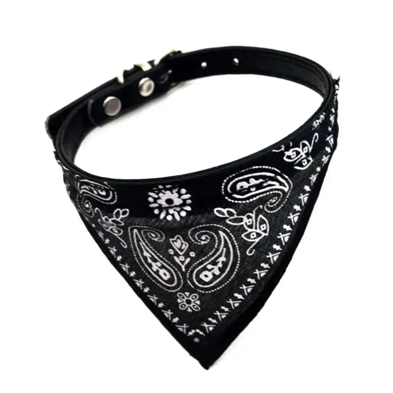 Black Adjustable cat and dog bandana collar PU pet neck scarf with printed triangle scarf TRENDYPET'S ZONE