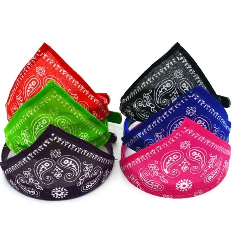 Black Adjustable cat and dog bandana collar PU pet neck scarf with printed triangle scarf TRENDYPET'S ZONE