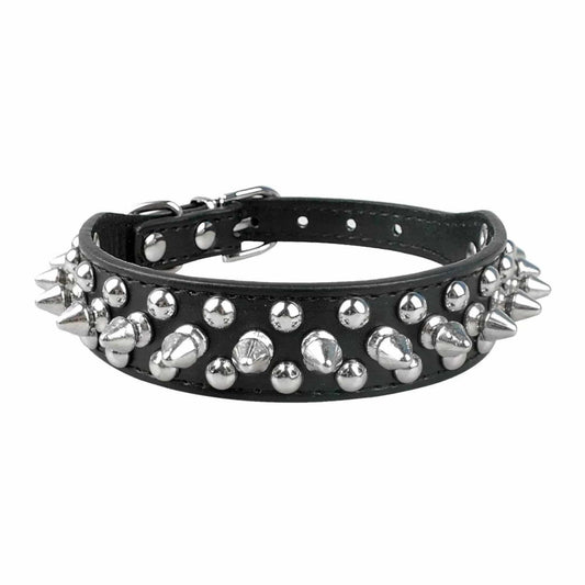 Black Adjustable Leather Dog Collar Neck Strap PU Leather Punk Rivet Spiked Pet Puppy Collars - Trendypet's Zone