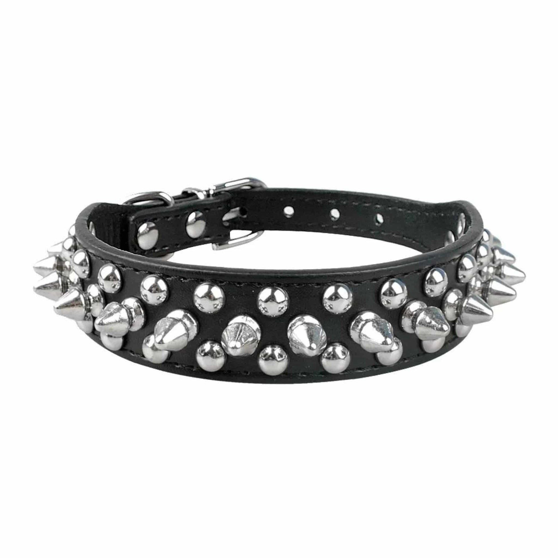 Black Adjustable Leather Dog Collar Neck Strap PU Leather Punk Rivet Spiked Pet Puppy Collars TRENDYPET'S ZONE