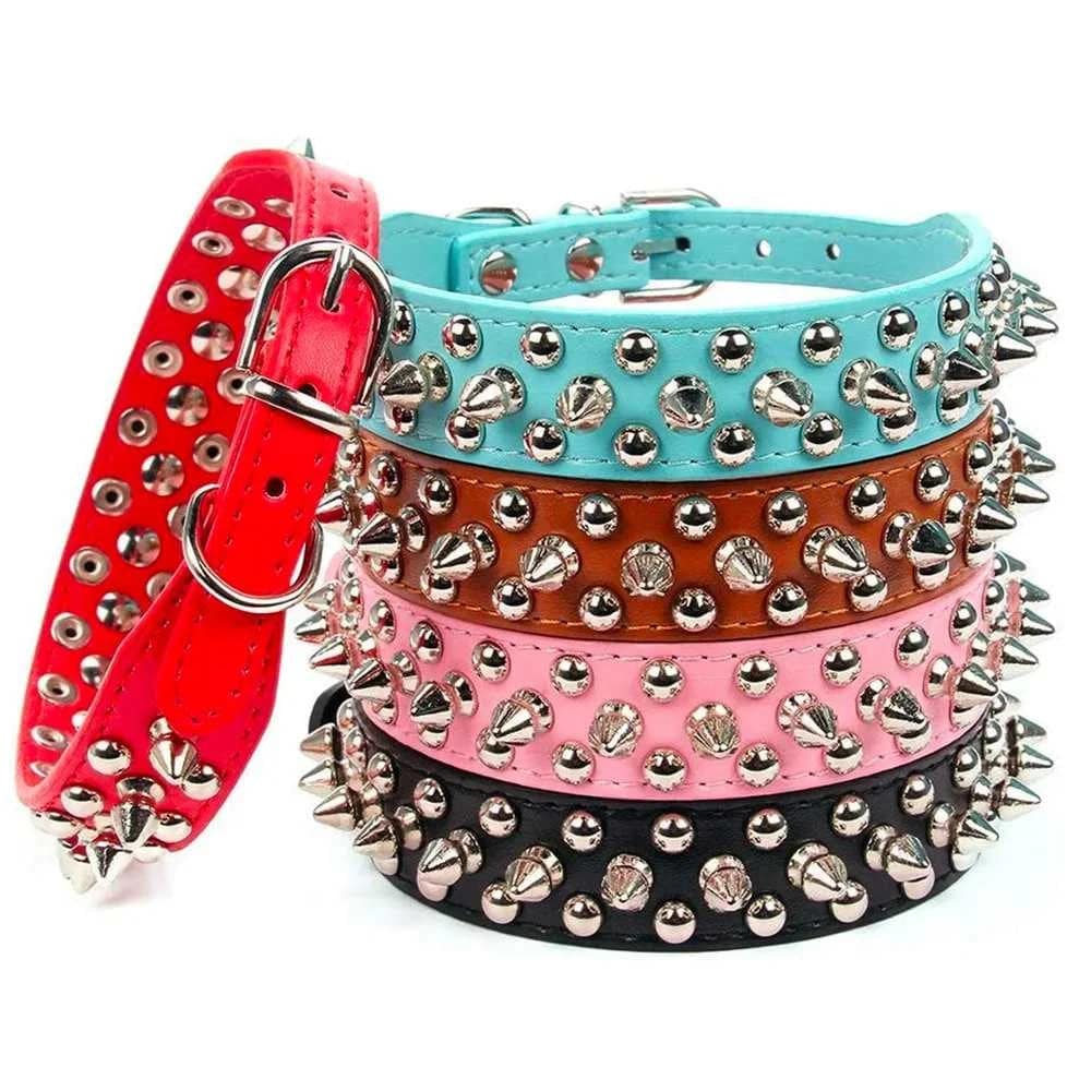 Black Adjustable Leather Dog Collar Neck Strap PU Leather Punk Rivet Spiked Pet Puppy Collars TRENDYPET'S ZONE