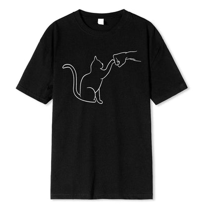 Black Agreement With Cat Funny Printing Man Boy T-Shirts Comfortable Male Clothes Tee Clothes Hip Hop O-Neck 100% Cotton TRENDYPET'S ZONE