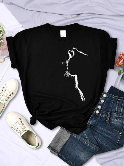 Black Cat Funny Printed Women T-Shirt Fashion Casual Short Sleeve O-Neck Tee Clothing Summer Tops TRENDYPET'S ZONE