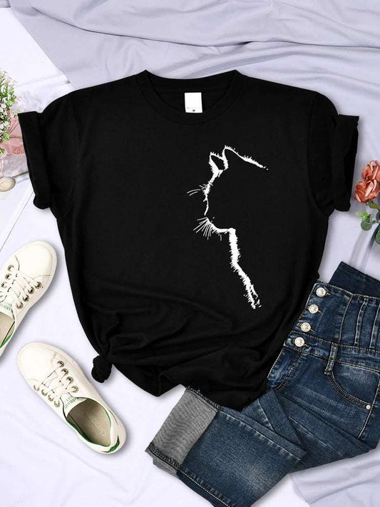 Black Cat Funny Printed Women T-Shirt Fashion Casual Short Sleeve O-Neck Tee Clothing Summer Tops TRENDYPET'S ZONE