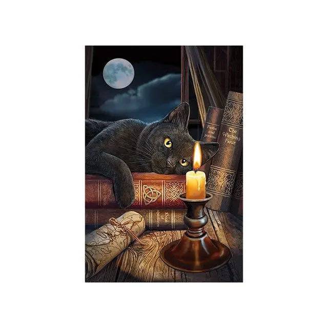 Black Cat With Candle Funny Cute Cat Canvas Painting Animal Big Eyes Kitty Posters and Prints Black and White Pictures for Kids Room Home Decor Quadro - Trendypet's Zone