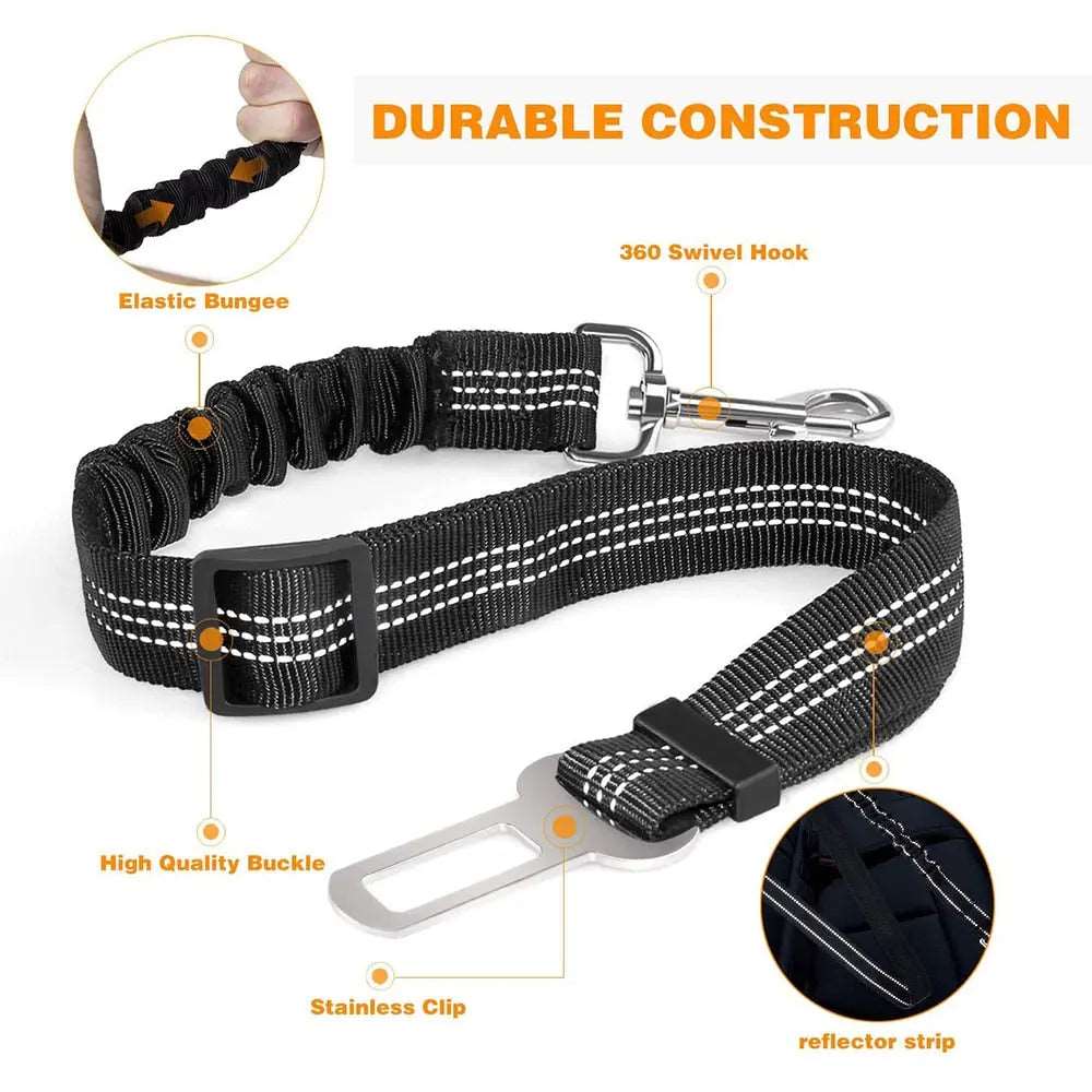 Black Elastic Pet Supplies Car Seat Belt Dog Seat Belt Dog Leash Vehicle Belt Adjustable Cushioning Elastic Reflective Safety Rope for Dog Cat TRENDYPET'S ZONE