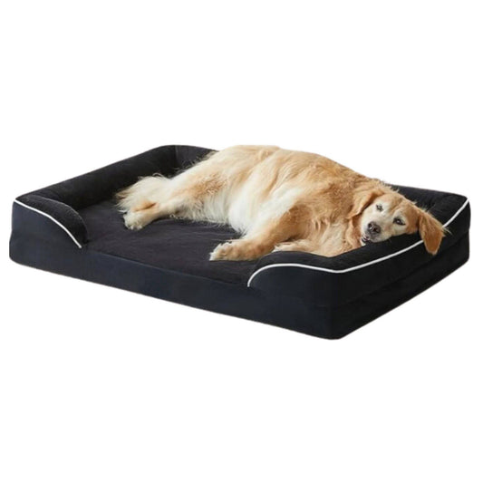 Black Extra Large Bolster Dog Bed with Waterproof Lining & Non-Skid Bottom, Washable, Orthopedic Egg Foam Couch, XL 42"x 30"x 7" TRENDYPET'S ZONE