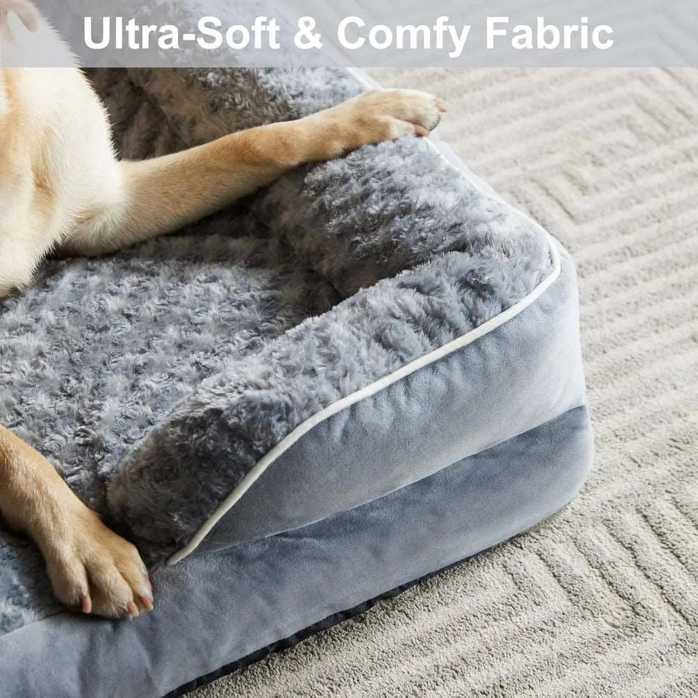 Black Extra Large Bolster Dog Bed with Waterproof Lining & Non-Skid Bottom, Washable, Orthopedic Egg Foam Couch, XL 42"x 30"x 7" - Trendypet's Zone