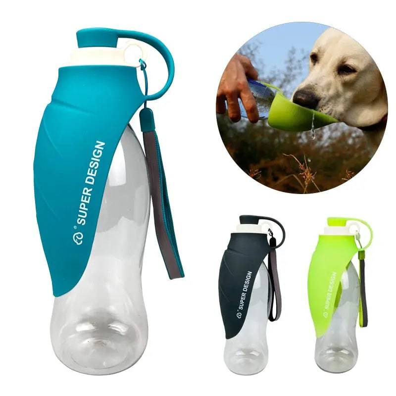 Black-Grey 580ml Portable Pet Water Bottle Silicone Travel Bowl Outdoor Pet Water Dispenser - Trendypet's Zone