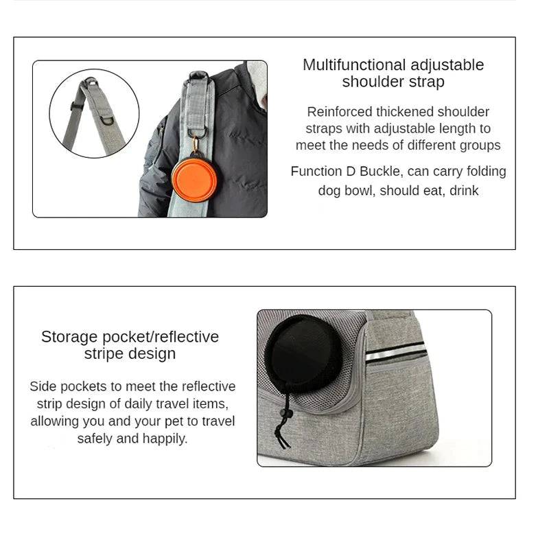 Black Grey Portable Bag Pet Crossbody Bag Dog Cat One Shoulder Carrier Breathable Mesh Puppy Kitten Handbag - Trendypet's Zone