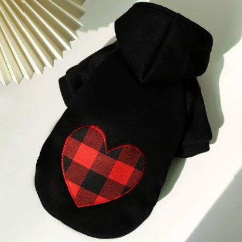 Black Heart Dog Winter Coat Pet Jacket Plaid Vest Cold Weather Clothes Apparel - Trendypet's Zone