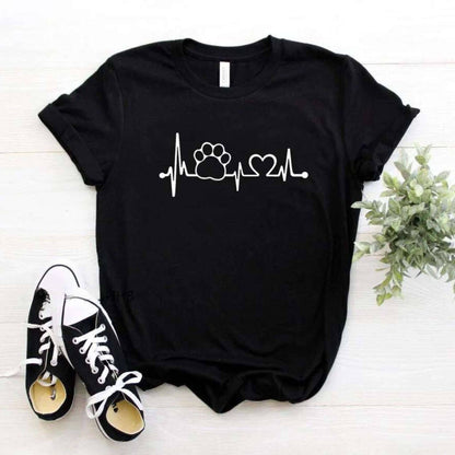 Black Heartbeat Lifeline Dog Women T-Shirt Casual Funny Foot For Lady Girl Hipster - Trendypet's Zone