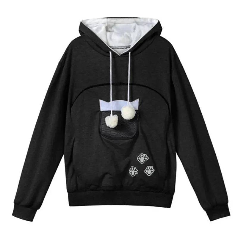 Black High Quality Sweatshirt Cat Dog Lovers Hoodies Kangaroo Pet Paw Ears Cuddle Pouch Pullovers TRENDYPET'S ZONE