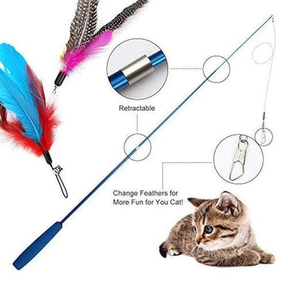 Black Interactive Cat Toy Kitten Teaser Stick Wand Pet Three-section Retractable Feather Stick Bell Catcher TRENDYPET'S ZONE